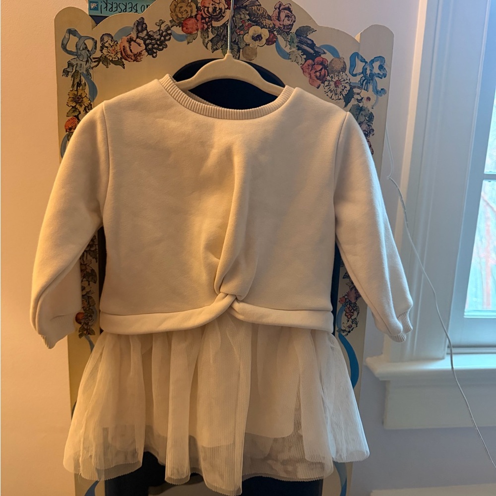 Zara Cream Kids Sweatshirt Dress with Tulle Skirt